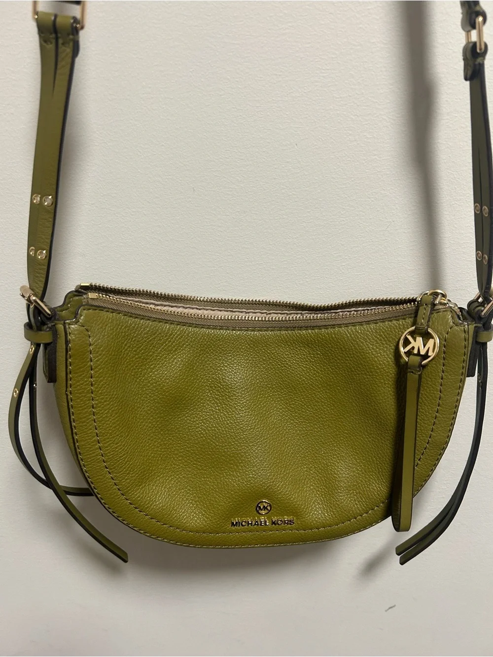 Michael Kors Olive Green Leather Crossbody Bag